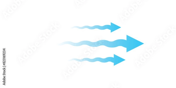 Fototapeta Air flow. Set of blue arrows showing direction of air movement. Wind direction arrows. Blue cold fresh stream from the conditioner, isolated with white background.