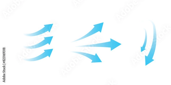 Fototapeta Set of blue arrow showing air or wind flow. Air conditioner direction with white background.