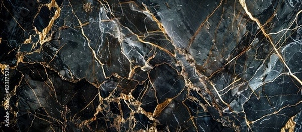 Fototapeta A closeup of the intricate patterns and textures in an elegant marble surface, showcasing its rich black tones with golden veins