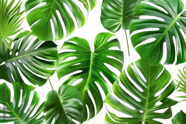 Obraz Repeating pattern with fresh green leaves, Repeating green leaf pattern for nature-inspired designs