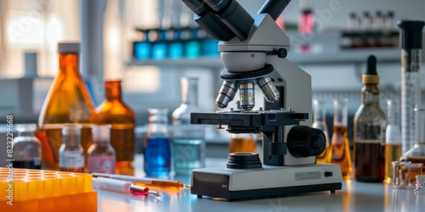 Fototapeta Professional Lab Tools and Microscope Display