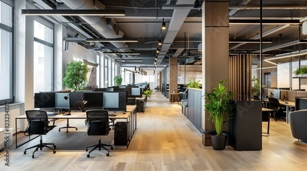 Obraz Modern open plan office interior workspace . Generative Ai