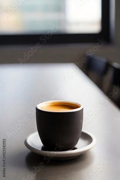 Fototapeta Minimalist Coffee Cup on Table with Natural Light in a Modern Café Setting