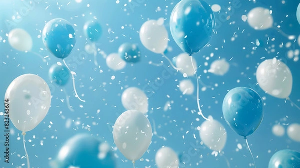 Obraz 青空へ舞う青色と白い風船