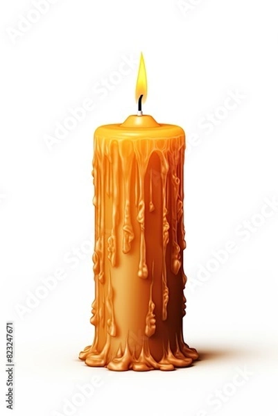 Fototapeta Halloween candle with melting wax burning with flame. Isolated on white background. Ai generative