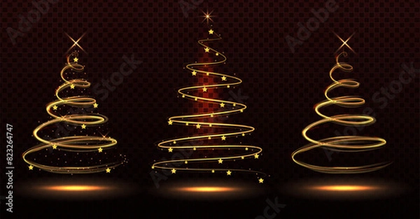 Obraz Shiny Christmas tree. Glittering lights in the form of a Christmas tree with bright shining and glowing particles. Christmas shiny tree with blurred lights effect