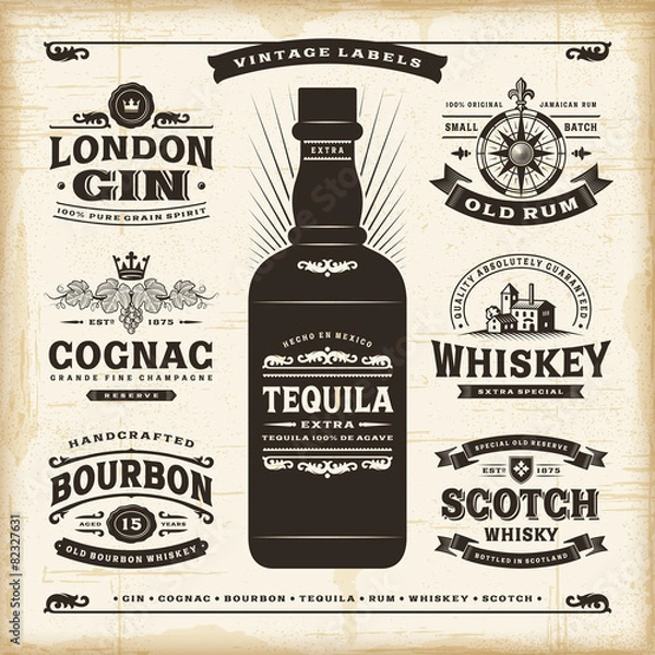 Fototapeta Vintage alcohol labels collection