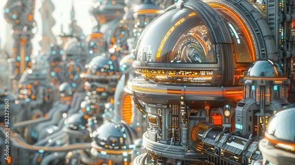 Obraz Depict a futuristic city with buildings and infrastructure enhanced by nanotechnology for greater durability and efficiency, Close up