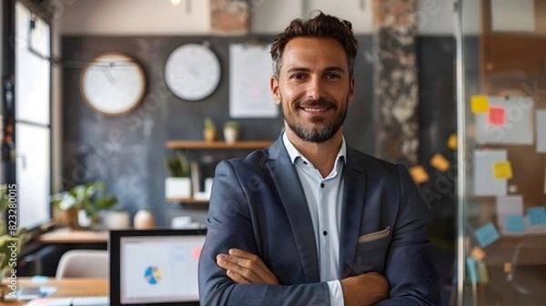 Fototapeta Confident Business Leader Overseeing Agile Project Management in Dynamic Office Setting