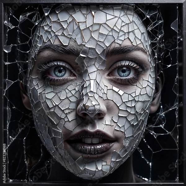 Fototapeta Shattered Splendor: Abstract Face in Glass Shards