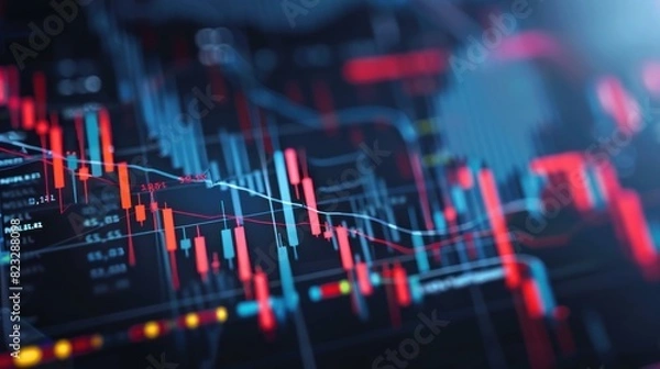 Fototapeta Digital Business Technology with up trend line candlestick chart