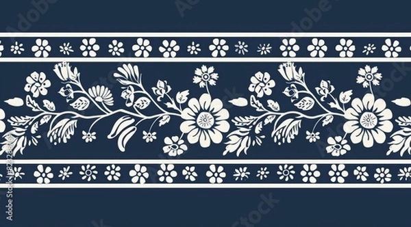 Obraz A blue and white floral design with a white border