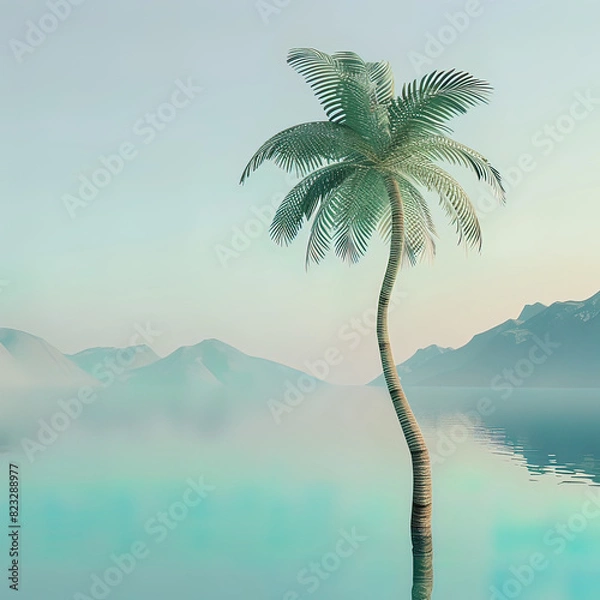 Fototapeta Majestic Tropical Oasis: Towering Palms and Serene Waters