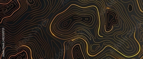 Fototapeta Topographic line map pattern background vector illustration with dark blue and gold colors, topographical lines, vector art style, flat design, high resolution, top down view in the style of vector ar