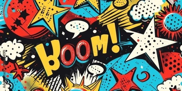 Fototapeta A pattern inspired by 90s pop art, featuring comic book-style graphics