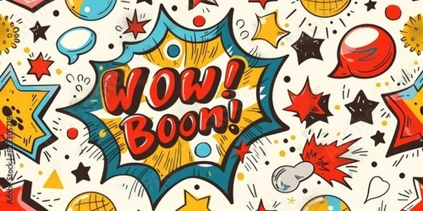 Fototapeta A pattern inspired by 90s pop art, featuring comic book-style graphics