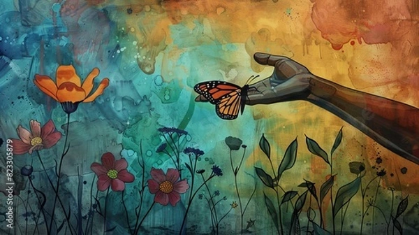 Fototapeta Illustrating the journey from trauma to healing. symbolic images of struggle and resilience