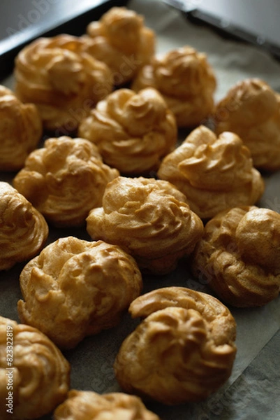 Obraz Choux pastry, choux pastries with delicate cream inside