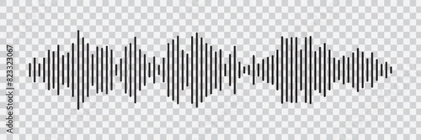 Fototapeta Set of radio Wave icon. Monochrome simple sound wave on transparent background. Vector sound wave icon. Music player sound bar. Record interface. Equalizer icon with soundwave line. used for mobile.