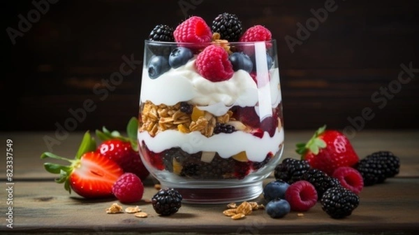 Obraz Vibrant and refreshing fruit yogurt parfait