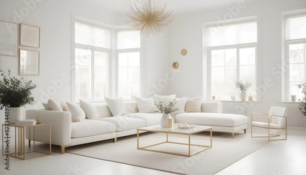 Fototapeta white and gold theme interior modern minimalism photo realism
