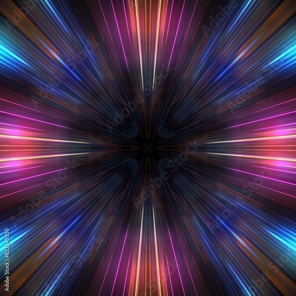 Fototapeta light, fractal, art, space, design, color, illustration, wave, energy, black, wallpaper, lines, motion, blue, texture, pattern, fantasy, backdrop, dynamic, glow, futuristic, plasma, lights, waves, pin