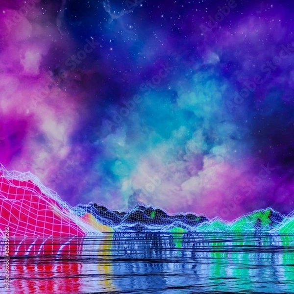 Fototapeta light, fractal, art, space, design, color, illustration, wave, energy, black, wallpaper, lines, motion, blue, texture, pattern, fantasy, backdrop, dynamic, glow, futuristic, plasma, lights, waves, pin
