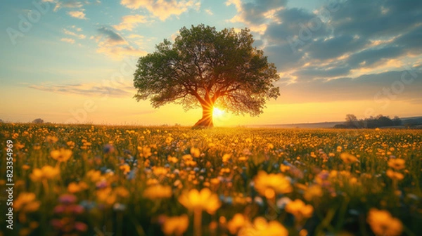 Obraz Yellow spring flowers on a meadow, beautiful nature wallpaper, springtime