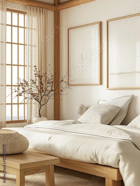 Obraz Frame mockup, modern oriental hanok style bedroom interior