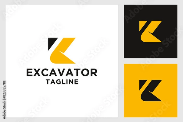 Fototapeta Excavator construction logo design, excavator logo element heavy equipment work. simple design excavator
