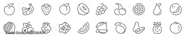 Fototapeta Line icons about fruits. Contains such icons as apple, strawberry, watermelon and more. Editable vector stroke. 512x512 Pixel Perfect in transparent background.