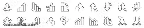 Fototapeta Line icons about increase and decrease. Contains such icons as stock market, profit, launch and more. Editable vector stroke. 512x512 Pixel Perfect in transparent background.