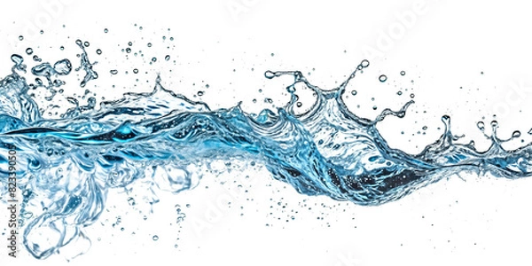 Obraz Blue water spinning with small bubbles, flowing in the shape of a wave on a transparent PNG background - Generative AI