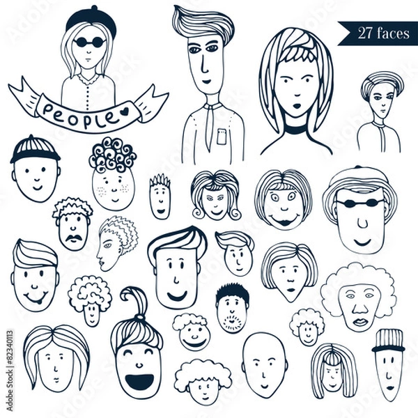 Obraz  Hand drawn people icons doodle collection of funny faces