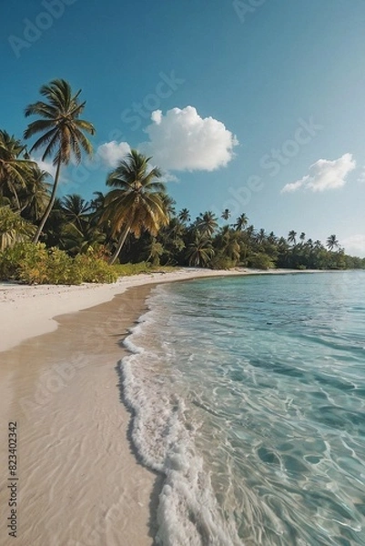 Fototapeta Tropical Paradise with Palm Trees and White Sandy Beaches