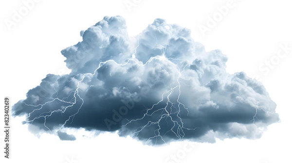 Fototapeta Storm clouds with lightnings and smoke isolated on white background