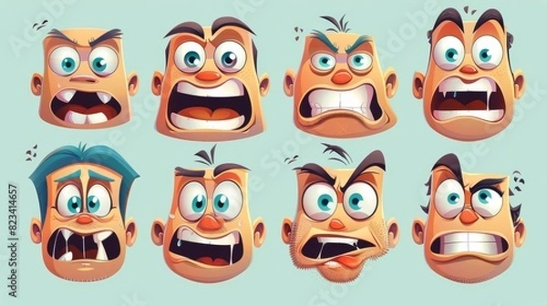 Fototapeta Classic retro cartoon faces and emotional expressions! Illustration in modern format.