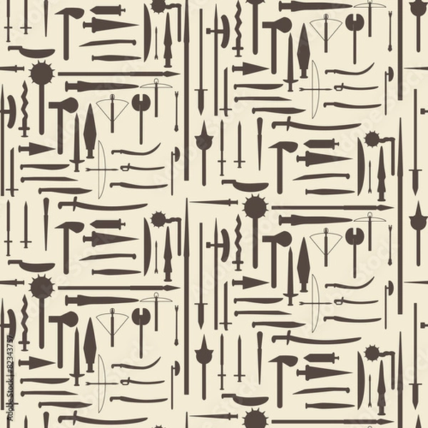 Fototapeta Medieval weaponry icon silhouette set seamless texture