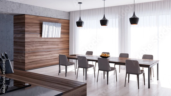 Obraz Интерьер кухни и гостиной комнаты