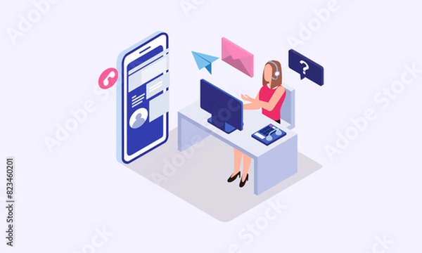 Fototapeta Call center vector isometric illustration