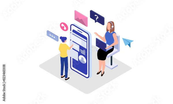 Fototapeta Call center vector isometric illustration