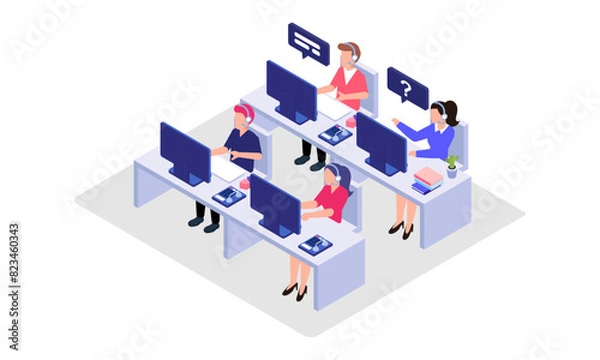 Fototapeta Call center vector isometric illustration