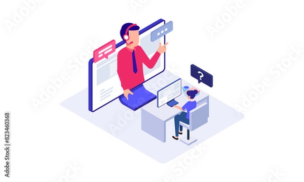 Fototapeta Call center vector isometric illustration