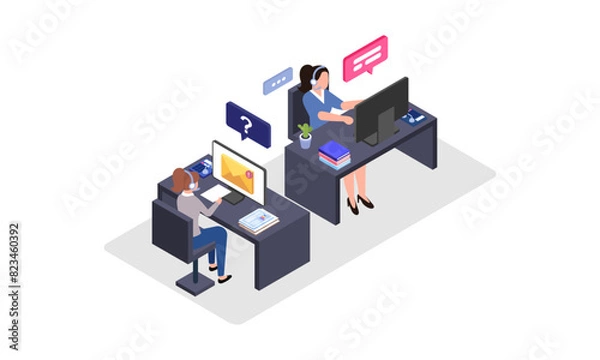 Fototapeta Call center vector isometric illustration