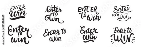 Fototapeta Collection of text lettering Enter to Win. Hand drawn vector art.