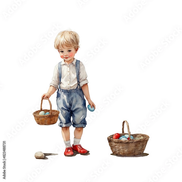 Fototapeta Cute little boy with easter basket 