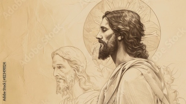 Fototapeta Jesus and the Parable of the Lost Coin, Biblical Illustration of Value and Redemption, Ideal for Religious article