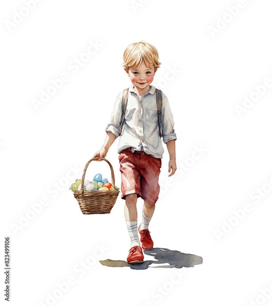 Fototapeta Cute boy with easter basket
