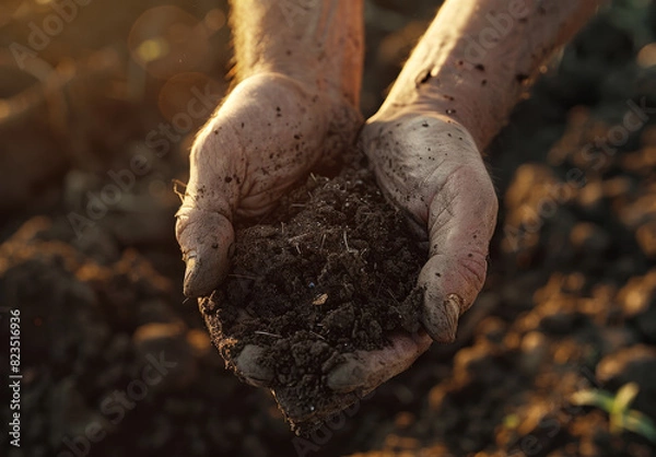 Fototapeta Soil in the hands of the farmer