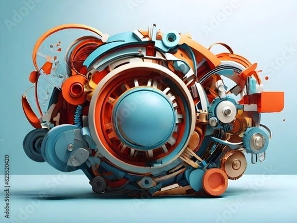 Fototapeta Digital 3D Render Abstract Mechanical Background